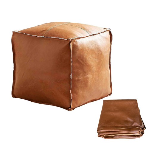 Faux leather pouf ottoman - faux,