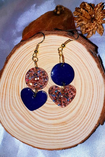 Orecchini cuori blu glitter - e,