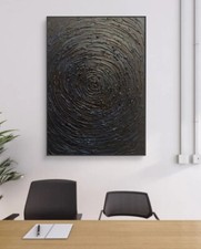 Quadro Moderno Dipinto Mano Astratto Marrone Nero Spirale Materico ElganteStudio