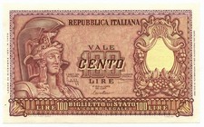 100 LIRE BIGLIETTO DI STATO ITALIA ELMATA BOLAFFI 31/12/1951 qFDS