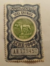 MARCA DA BOLLO-LUPA-IMPOSTA GENERALE SULL'ENTRATA-1000 LIRE-1960