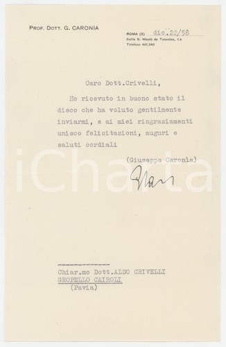1958 roma lettera prof - 1958,