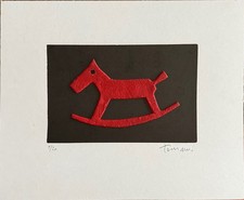 Giuliano Tomaino calcografia + collages  "Italo"   43x36 firmata numerata/rosso