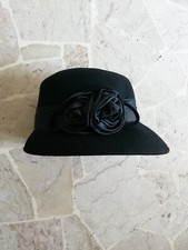 Cappello classico nero 100% lana feltro da donna con fascia e decorazione fiori