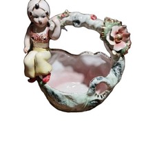 Figura Con Cesto Porcellana anni '50  Elsa Lagorio collaboratrice  Lenci Bella!