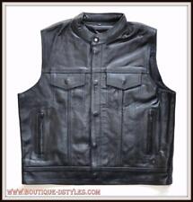 Gilet Jacket pelle di Vitello Colletto Mao - Bikers Stile Sons Of Anarchy -