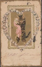 Cartolina augurale nascita con gattini e cuore Theo Stroefer's n. 3 serie 198 vg