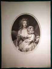 Stampa antica ovale AMORE MATERMO MAMMA CON BAMBINA da Russel 1900 Antique print