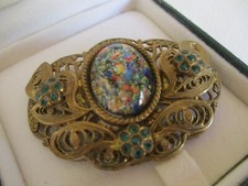 ANTICA VECCHIA FIBBIA VETRO FILIGRANA antique filigree Czech glass buckle