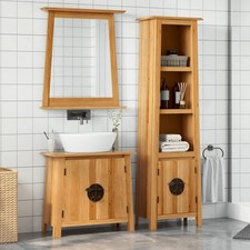 Set da Bagno 5 pz in Legno Massello di Pino di Recupero Mobili Specchio vidaXL