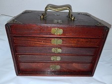 Cassettiera antica Mahjong in mogano 5 cassetti maniglia ottone da collezione vintage