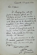 Lettera manoscritta con autografo del politico Antonio Giovanola - 1880