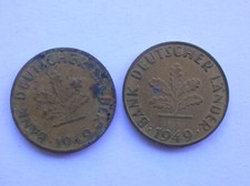 GERMANY: 2 x 10 pfennig 1949 F+G brass clad steel  Km# 103  F/VF