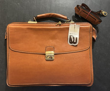 Portafoglio portadocumenti vintage Bruno Magli in pelle marrone con tracolla NUOVO