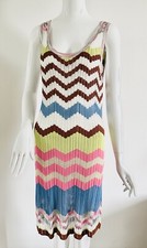 MISSONI Abito corto maglia uncinetto rosa blu salmone viscosa zig-zag taglia ...