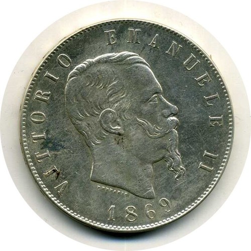 Regno italia 5 lire 1869 - d'italia-,