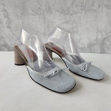 Scarpe Goffredo Fantini Italia donna taglia 7 fiocco bambino blu maglia tacco muletto EU 37