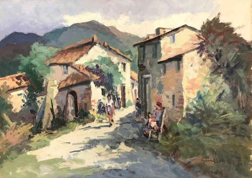 Olio tavoletta borgo contadino - tavoletta,