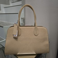 Borsa da bowling Margot New York in vera pelle tote cammello (o cappuccino) nuova con etichetta