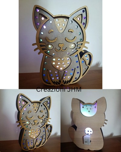 Lampada led legno - gattino,