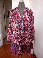 Zara Vestito Donna Abito Blusa Camicia Rosa Nero Etnico Inca Cotone Nuovo