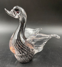 Scultura statua statuetta soprammobile Cigno nero vetro Murano sabbia d'argento