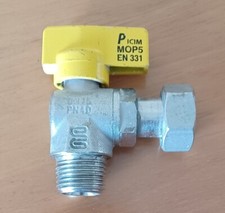 Valvola/rubinetto a sfera, a squadro, in alluminio per gas metano. MOP5/EN331