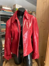Giacca giubbino donna  pelle pitonata  foderata  rosso tg L