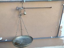 Antica bilancia stadera piatto catenelle e peso ottone kg 17 portata