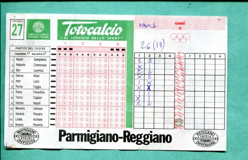 Schedina totocalcio del - totocalcio, n.27
