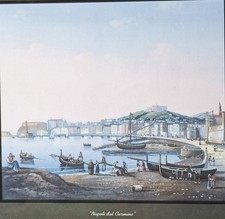 Stampa artistica - Veduta di Napoli dal Carmine - Quadro Vintage incorniciato