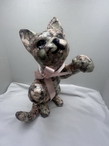 Statuina gatto ceramica rosa