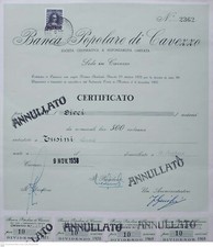 1958 BANCA AGRICOLA DI CAVEZZO * AZIONE D'EPOCA ASSAI BEN CONSERVATA  ORIGINALE