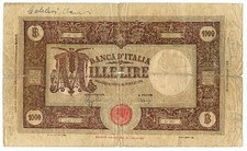 1000 LIRE FALSO D'EPOCA BARBETTI GRANDE M TESTINA RETRO BI 12/12/1942 MB-