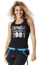 Canotta Zumba Est 2001 Racerback - Nero Audace ~ M & L ~ Nuova! Spedizione gratuita