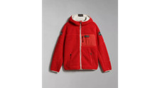 Felpa Uomo Napapijri in Pile Full Zip Cappuccio Logo Tasca Yupik Rosso