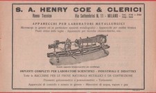 SA. Henry Coe & Clerici. Apparecchi scientifici.  Advertising  1926