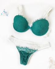 Reggiseno nuovo con etichette INTIMISSIMI EU 75B USA UK 34B slip S verde bianco pizzo reggiseno