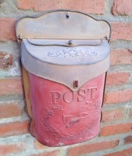 CASSETTA POSTALE CASSETTA POSTALE ROSSA STILE COTTAGE ANTICA DECORAZIONE PORT...