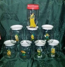 BARATTOLI IN VETRO TAPPO SACLA' E RHODIATOCE FIGURINE PLASTECO ANNI '60 COMPOSTI