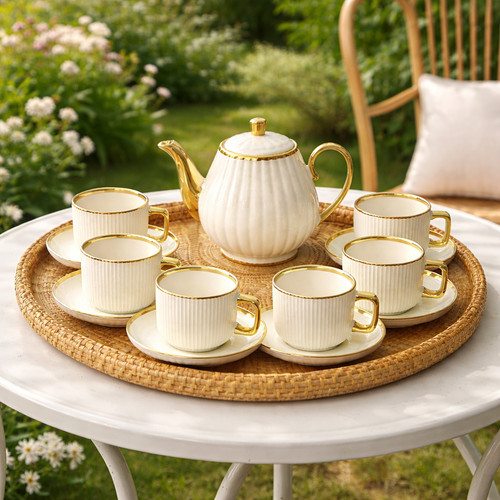 White ribbed ceramic tea - white,