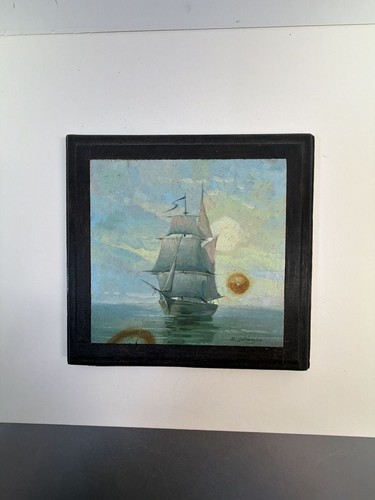 Dipinto olio nave paesaggio - ad,