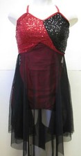 Red Black Sequined Competition Ice Figure Skating Dance Dress Adult S