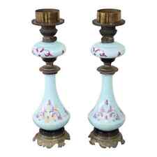 19th Century Hand Painted Ceramic Pair of Antique Oil Table Lamps