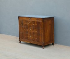 Comò cassettone intarsiato Carlo X lastronato in noce con top in marmo, '800!