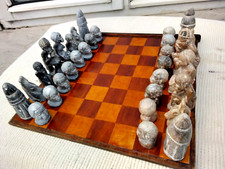 SET SCACCHIERA VINTAGE AFRICANA ARTIGIANALE IN PIETRA E SCACCHIERA IN LEGNO