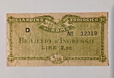 BIGLETTO di  INGRESSO - Giardino Zoologico di ROMA anno 1925