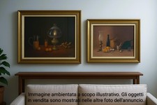 Coppia quadri olio su tela, Angelo Cattaneo – nature morte vintage con cornici