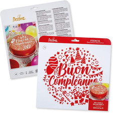 9270930 Stencil tivo Buon Compleanno Ø 25 Cm, in Plastica per Alimenti; Perfetto