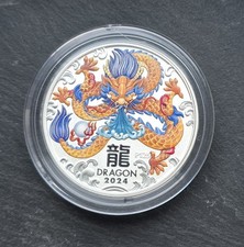 2024 Australia Anno Lunare del Drago Colorato 2 oz 9999 Moneta Argento Lingotto